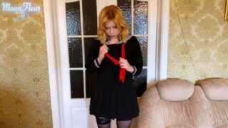 Cute schoolgirl cosplayer spanked and throatfucked by her stepdaddy