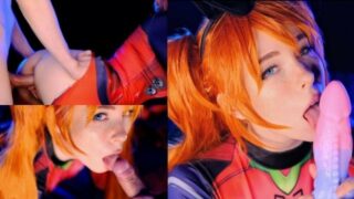 Hot slut Asuka Langley cosplayer’s pussy dripping with cum after rough fuck